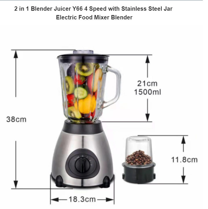 2 in 1 Electric Glass Blender With Meal Grinder 1.5L