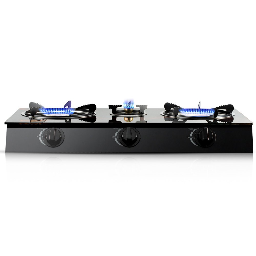 Raf Triple Gas Stove Burner  With Auto Ignition With Glasstop - Black