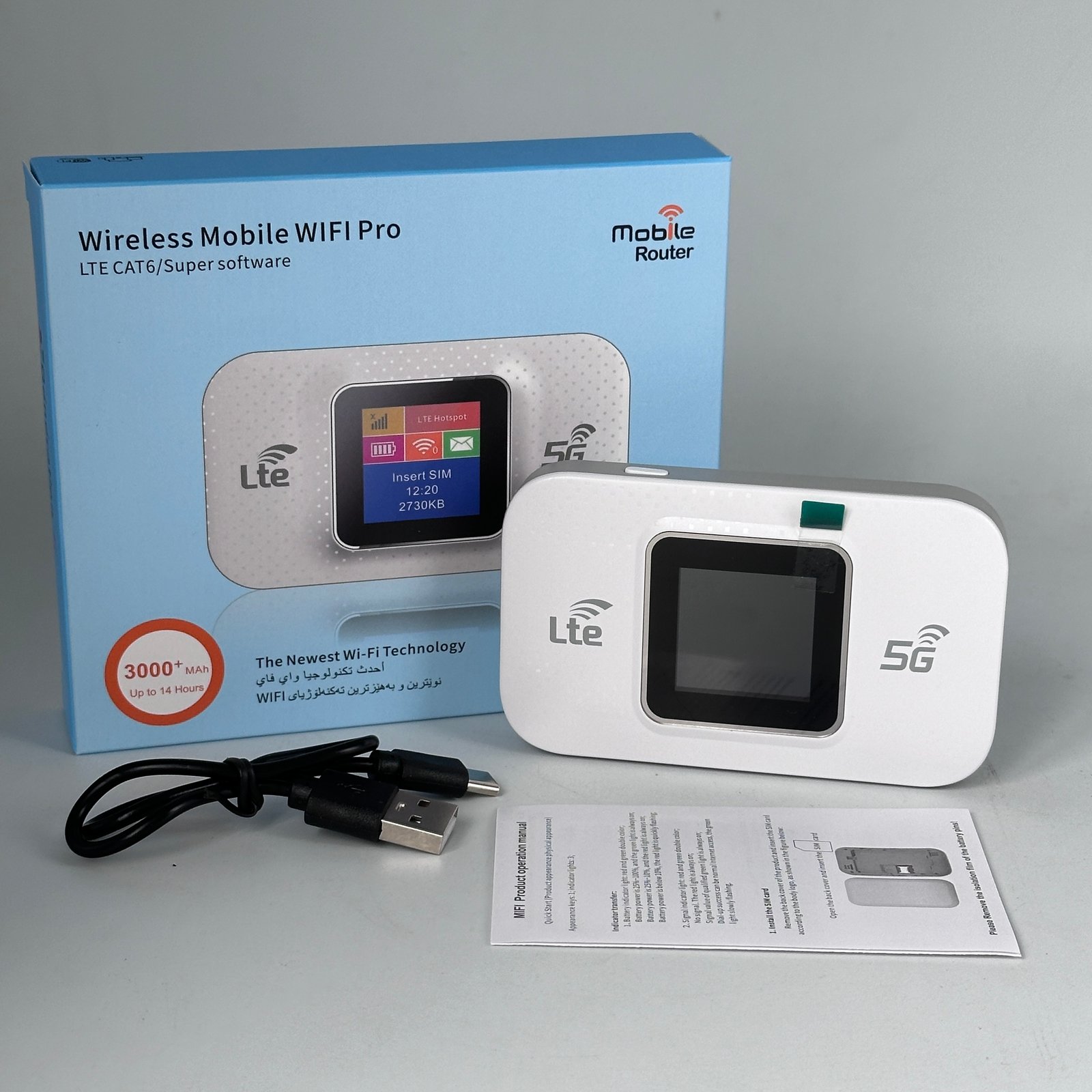 Portable 5G LTE WiFi Router with SIM Card Slot, 3000mAh Rechargeable Battery