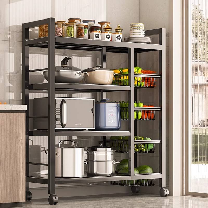Kitchen Metal Carbon Steel Storage Rack Floor-standing Four-Tier