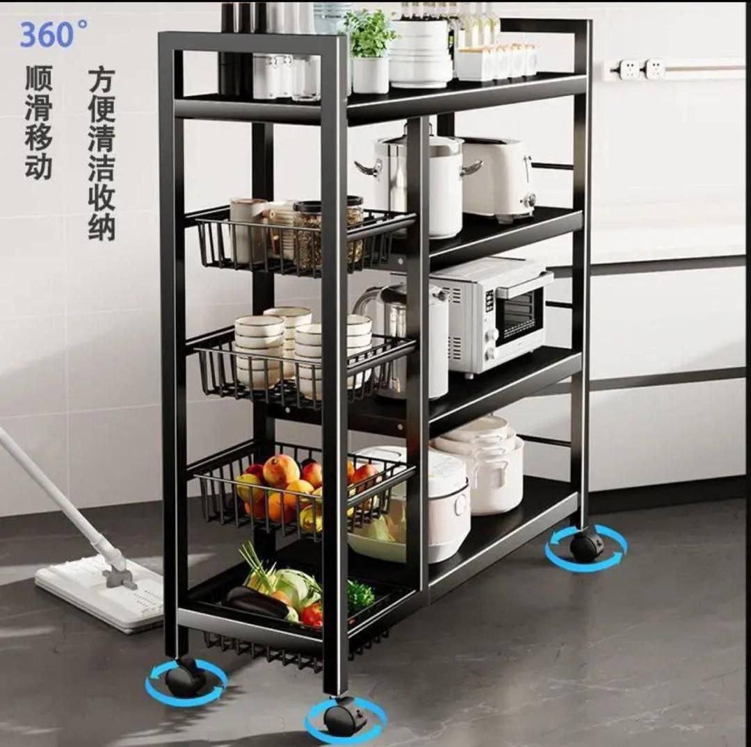 Multi-functional Kitchen Storage Rack or Trolley-black