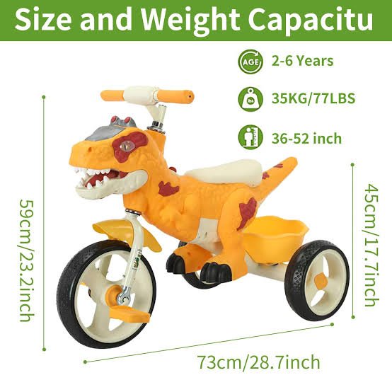 Kids Tricycle for Toddlers 2-5 Year, Dinosaur Kids Trike with arge Basket, Toddler Bike Baby Balance Bike with Light Music, Birthday Gift and Toy for Boys and Girls - Multicolor