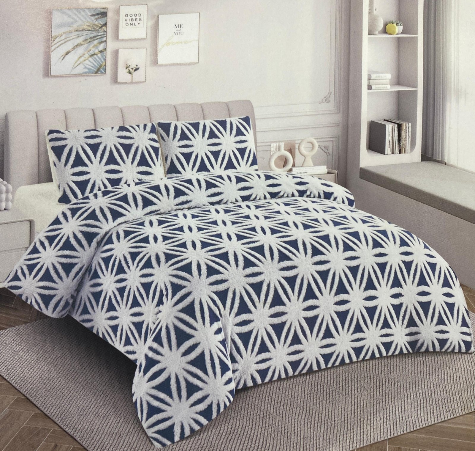 6x6 4pcs Tufted Fleece Duvet Set (1 Duvet, Bedsheet,  2 Pillowcases) - Multicolor