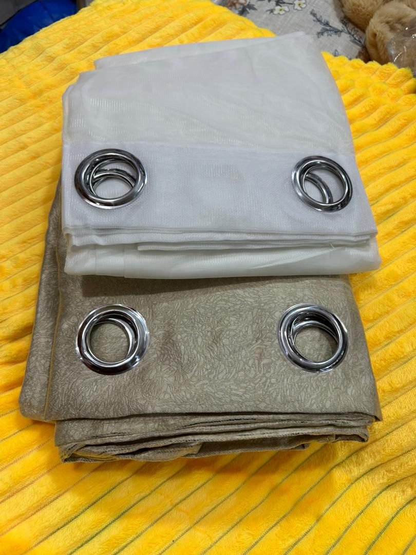 2 Pcs Curtain pieces 2 by 1.5m & 3m White Net - Brown (