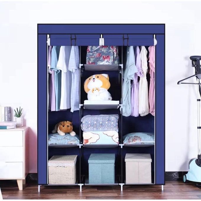 3 Column Metallic Cloth Wardrobe (Not Assembled) - Brown