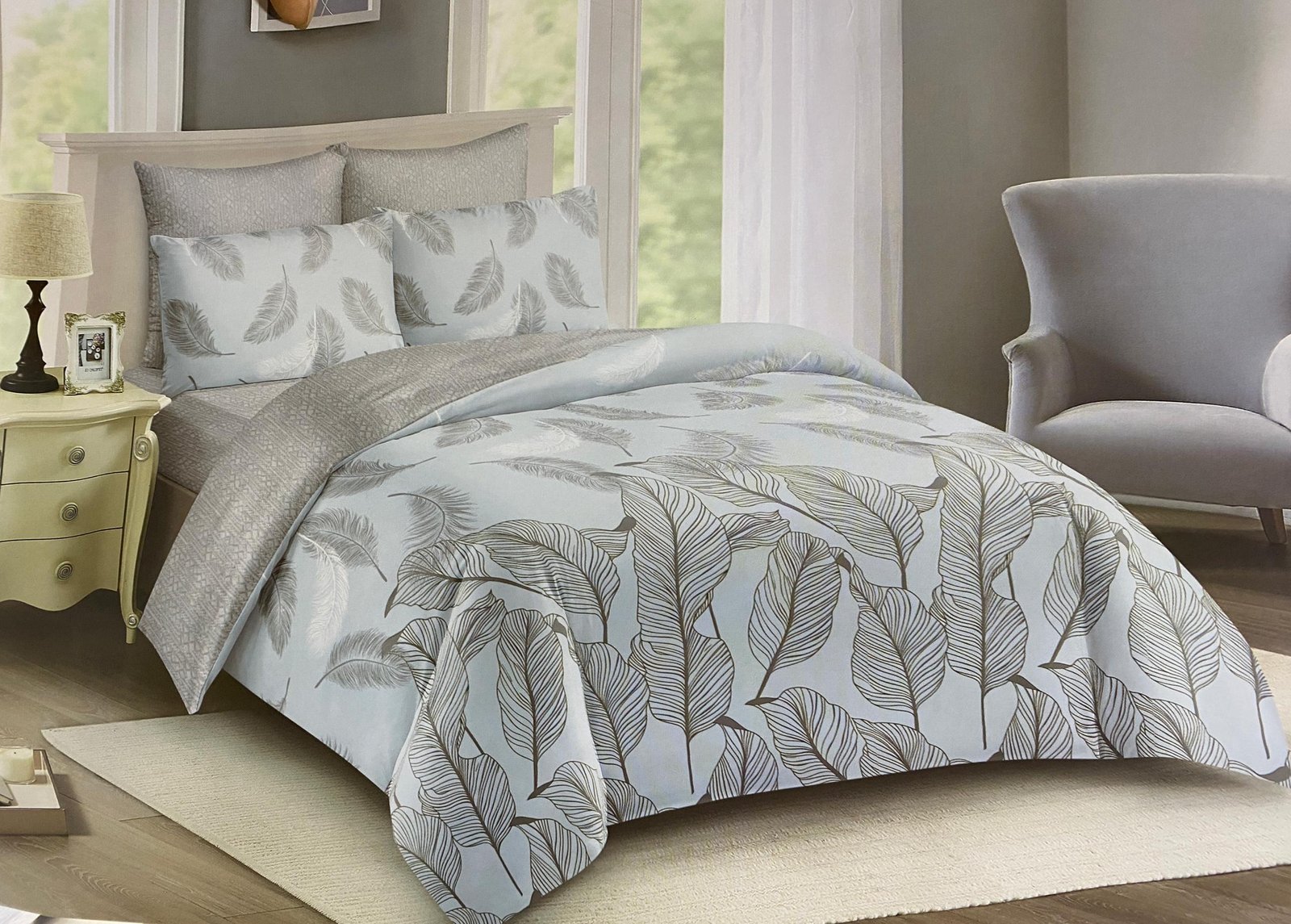 4pcs 5x6 duvet Set With (1bedsheet,1duvet,2pillowcases) - Multicolor