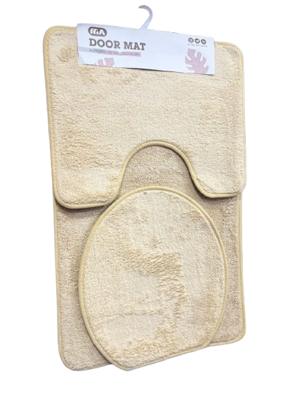 Bathroom Rug Set 3 Piece Anti-Slip Soft Bath Mats Rectangular Floor Mat Shower Rug, U-Shaped Area Rug, Toilet Lid Cover - Brown