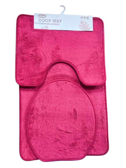 Bathroom Rug Set 3 Piece Anti-Slip Soft Bath Mats Rectangular Floor Mat Shower Rug, U-Shaped Area Rug, Toilet Lid Cover - Maroon/Red