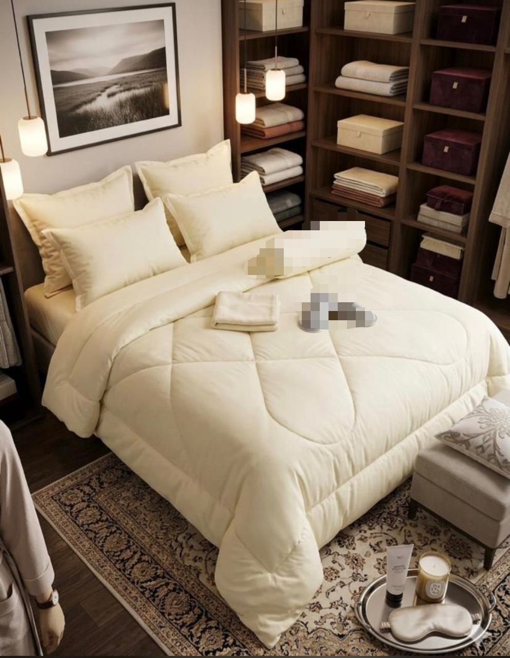 4pcs 5x6 Egyptian Duvet Set With Bedsheet And 2 Pillowcases - Cream