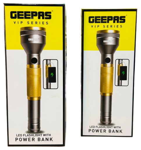 Geepas Rechargeable LED Flashlight with Inbuilt Power Bank - Multicolor