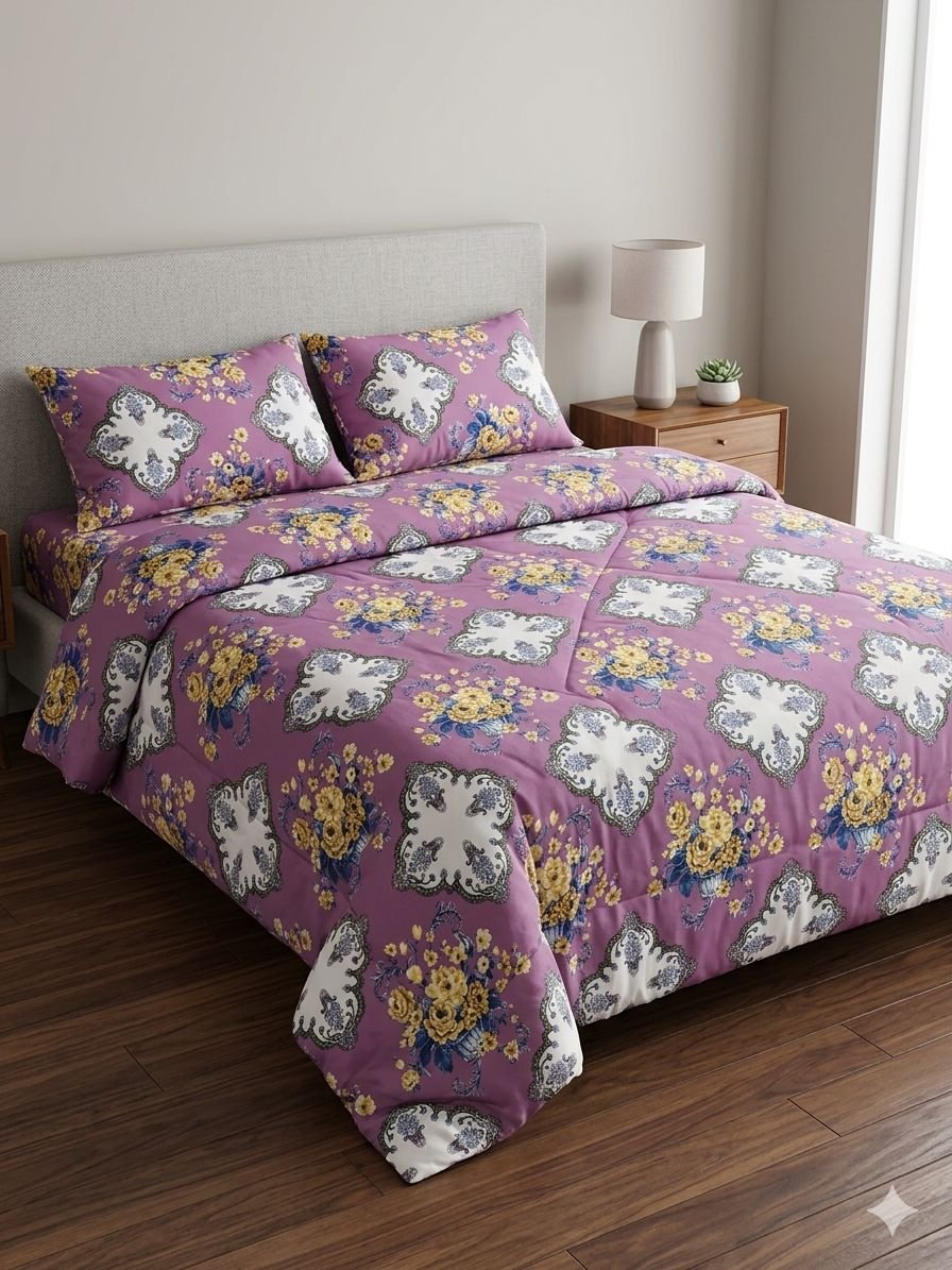 Grace Textiles 5*6  Light Duvet Set, 1 Duvet 1 Bedsheet & 2 Pillows Cases - Prints Delivered Varies