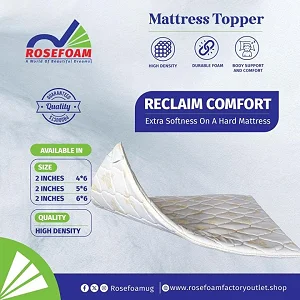 6x6 High-Density Mattress Topper 2Inch - White