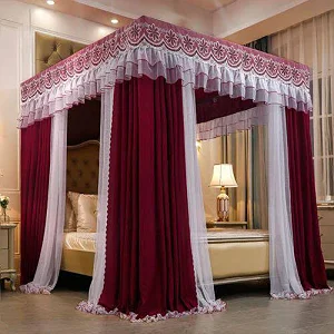 5x6 4 Stand Curtain Mosquito Net for Beds - Purple/White