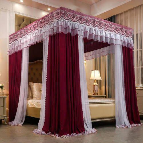 5x6 4 Stand Curtain Mosquito Net for Beds - Purple/White