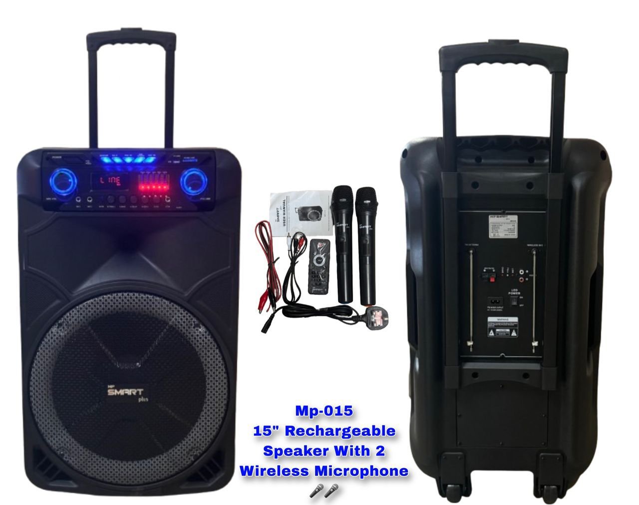 SMART plus 15" Professional Battery Speaker System with Dual Wireless Mics (MP-015)