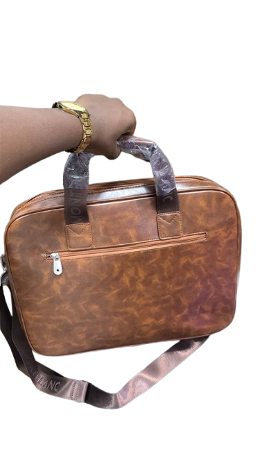 Business Classic Brown Leather Laptop Shoulder Bag with Front Pocket