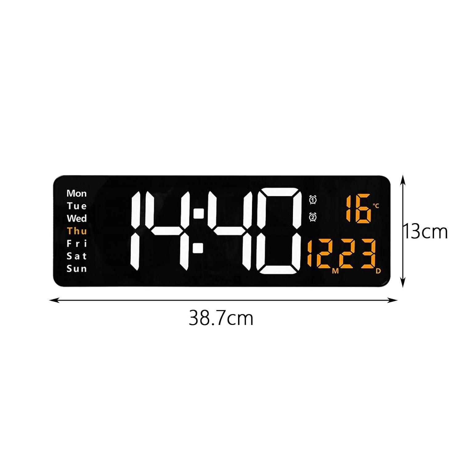 Digital LED Wall Clock - Time, Date, Temperature & Day Display with USB Power,
