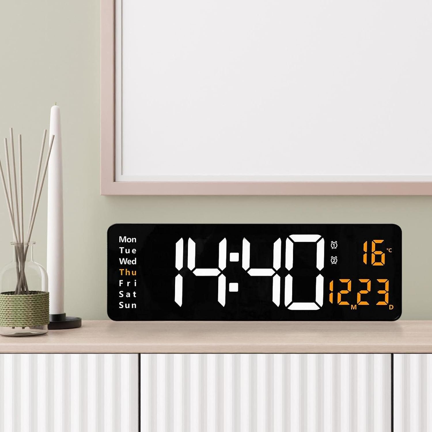 Digital LED Wall Clock - Time, Date, Temperature & Day Display with USB Power,