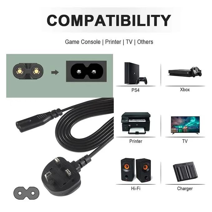 Cable Multifunction Uk 2 Pin Power Plug Cable