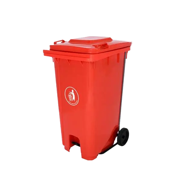 Outdoor 100L Plastic Waste Bin with 2 Wheels - Red