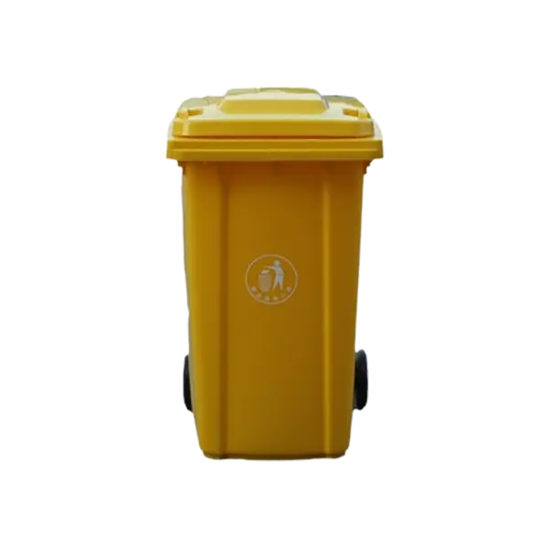 Outdoor 100L Plastic Waste Bin with 2 Wheels - Yellow