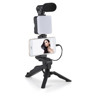 Video Making, Vlogging Kit Bluetooth Remote, Mic, Mini Tripod Stand, LED Light & Phone Holder Clip