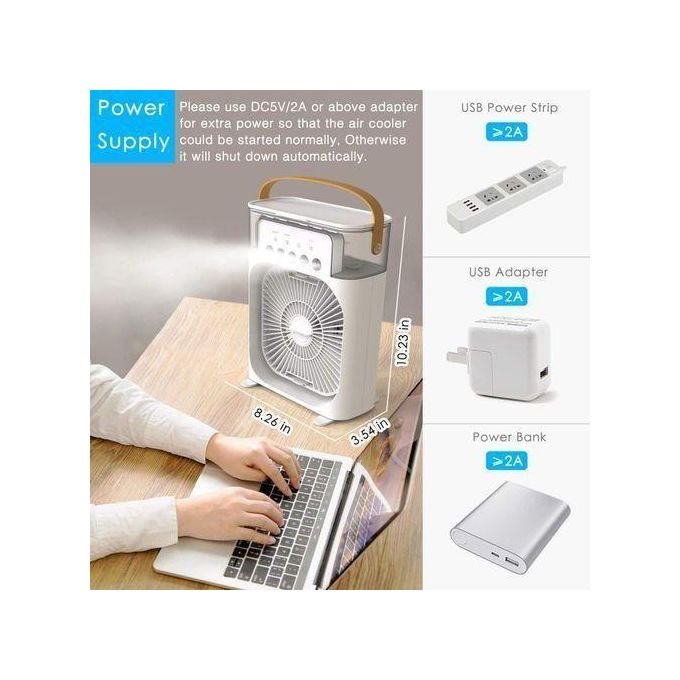 Mini USB Cooling Fan with Water Mist, Humidifier and LED Night Light