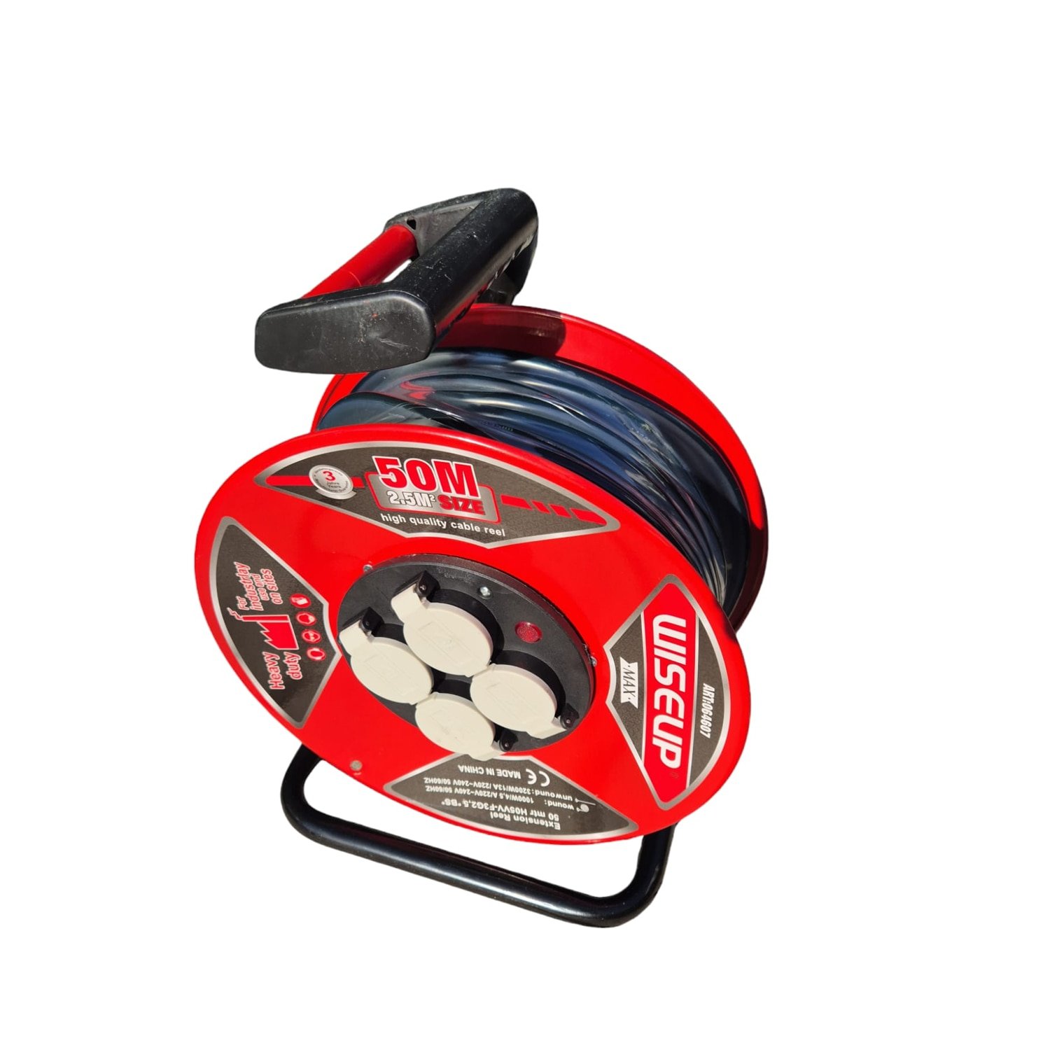 Wiseup 50m Industrial Extension Cable Reel 2.5mm 13A Heavy Duty Power Cable