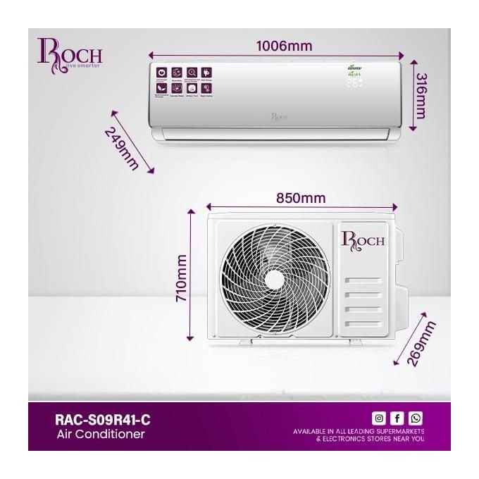 Roch 9000 BTU Split AC with Remote – White