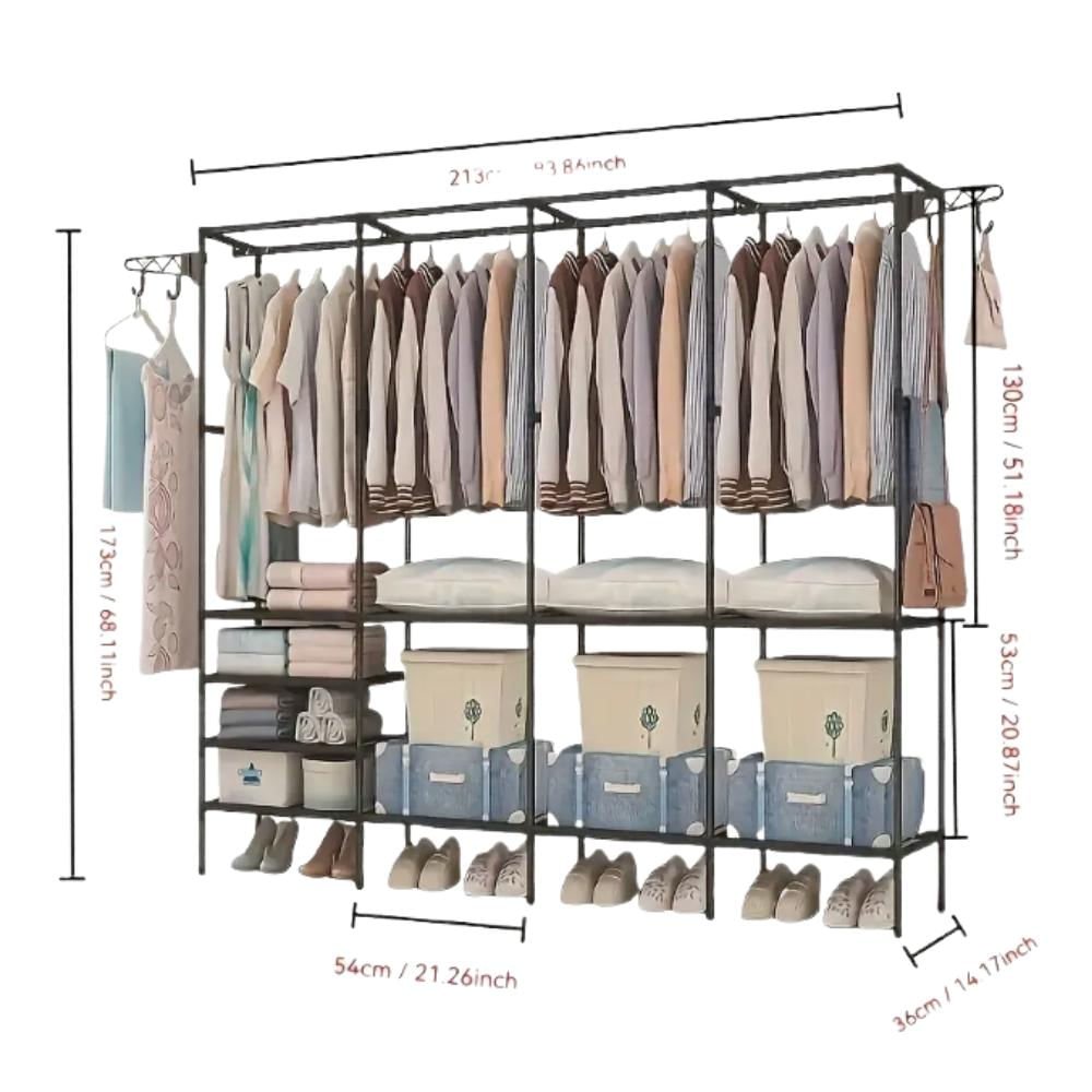 4 Columns Clothes Bags Fabric Steel Wadrobe Storage Organizer Closet-Multicolor