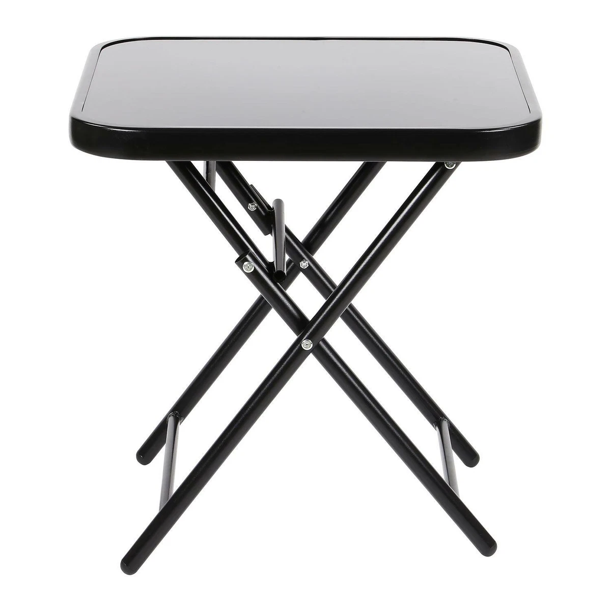 50cm Tempered Glass Top Folding Side Table - Black