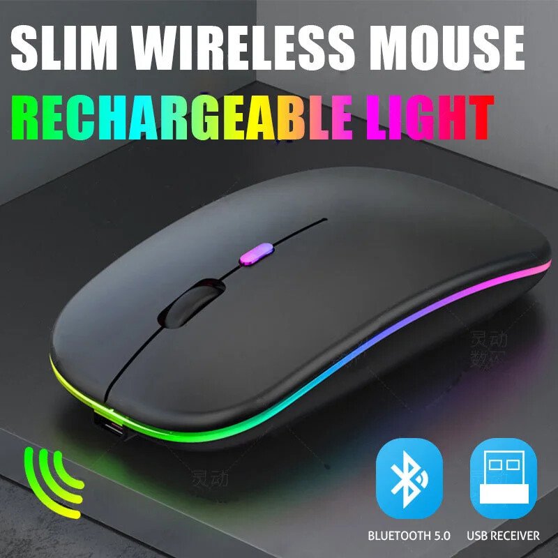 2.4G Wireless Rechargeable Mouse with Colourful Light - Black