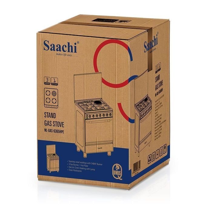 60×60cm Saachi 3 Gas + 1 Electric Stove Cooker with Electric Oven  – Silver