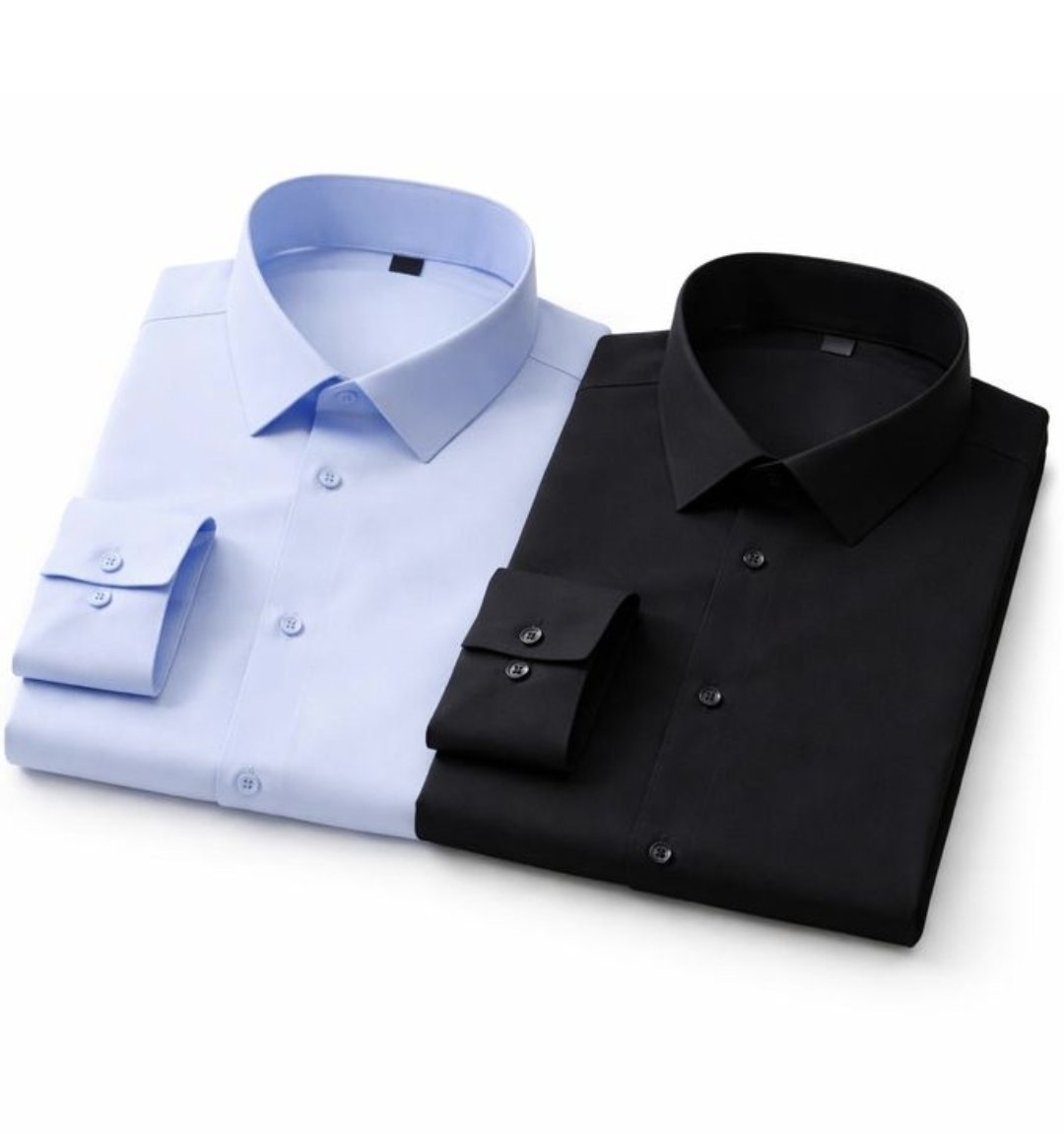 2 Pack Of Men's Cotton Office Shirts Long Sleeve - Blue & Black