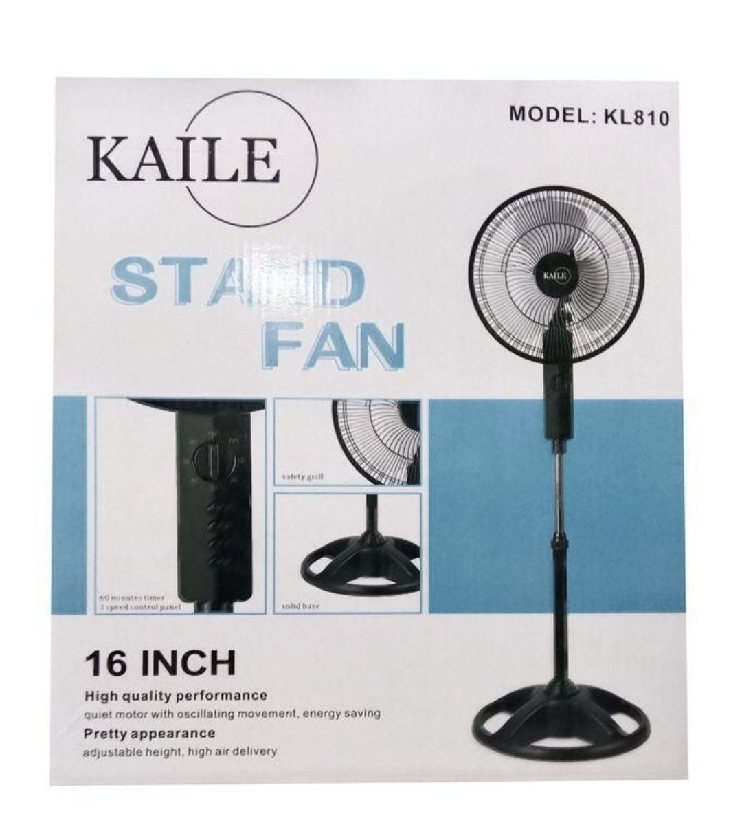 Kaile High Quality Perfomance 16 Inch Stand Fan With 3 speeds -Black