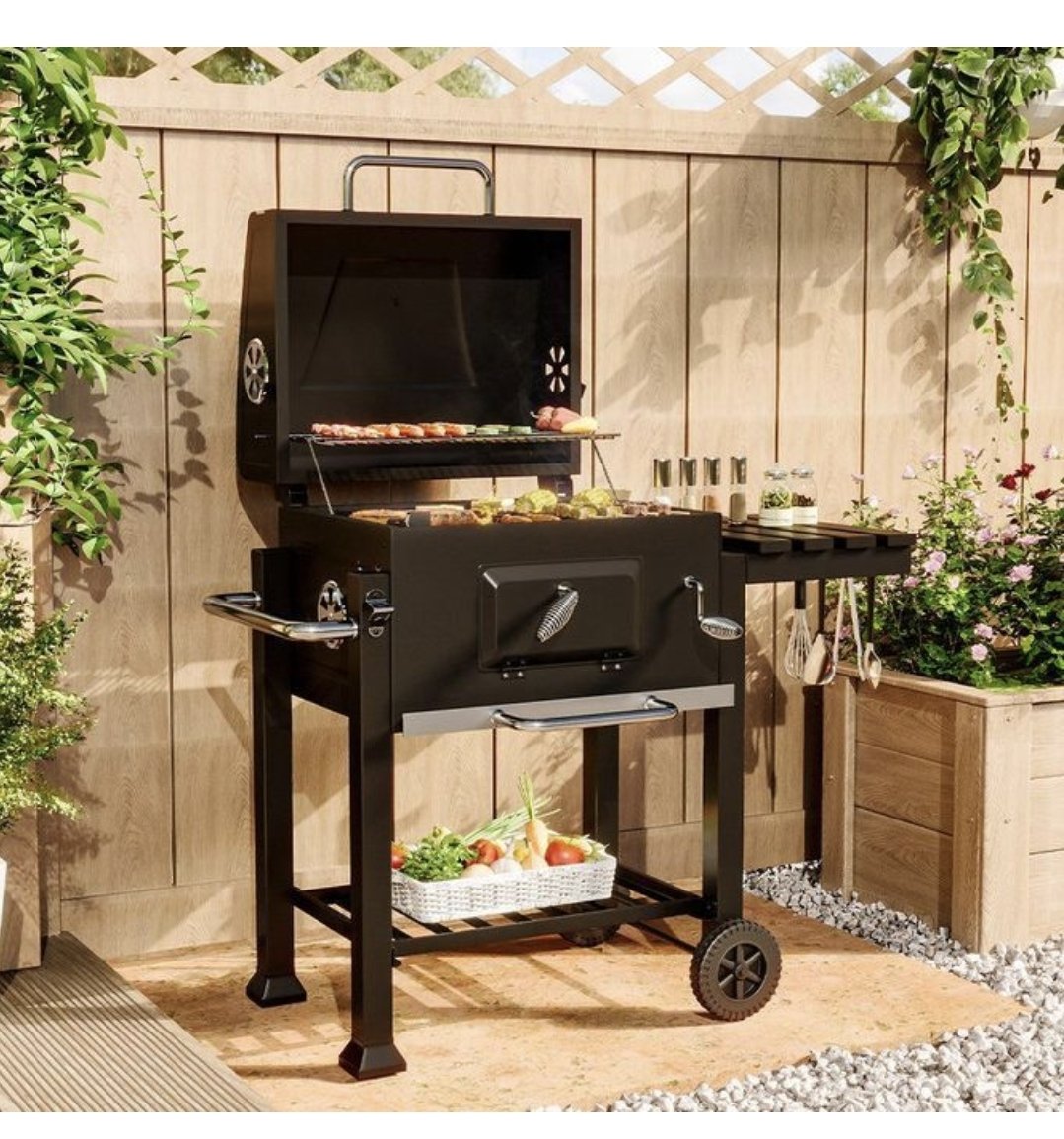 Charcoal Grill, Heavy Duty Cooking Grill with 2 Foldable Side Tables