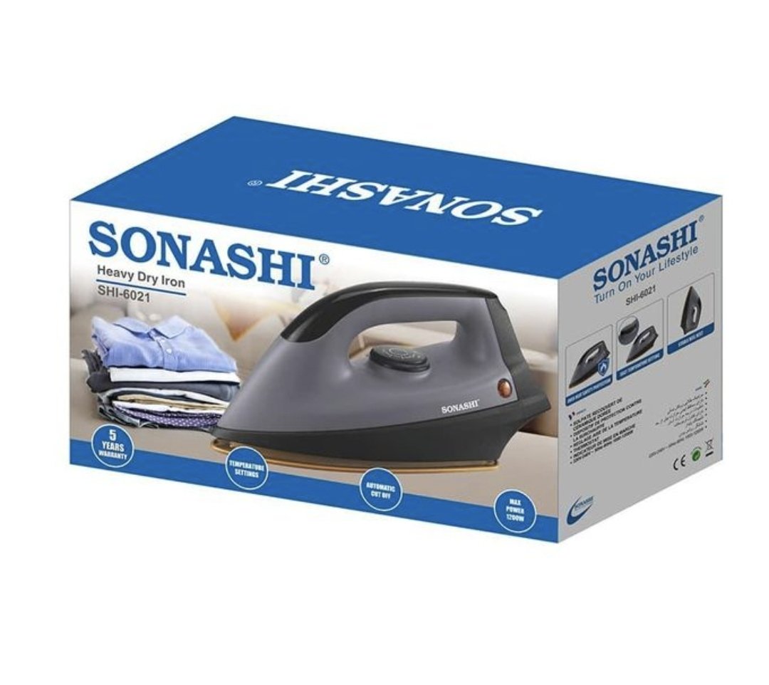 Sonashi Heavy Duty Iron with Golden Ceramic Coated Soleplate, Easy Temperature Settings with Thermostat Control, Power-On Indicator, Suitable for All Kinds of Fabric SHI-6021 -Multicolor