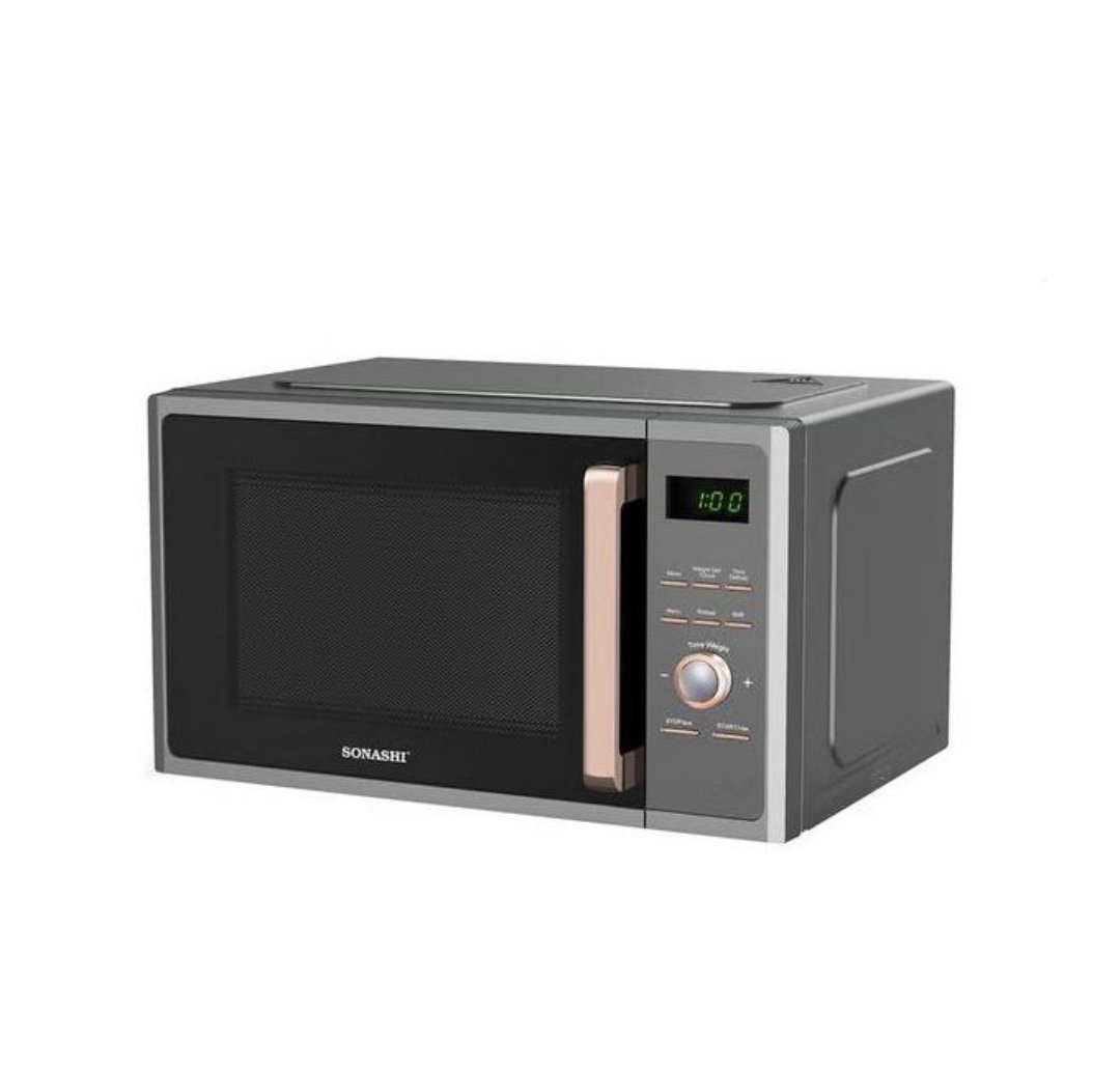 Sonashi 25litres Microwave Oven - Digital Touch Control Pull Open Door Handle with Child Safety Lock 1000W Grill, Fast Heating and Defrost Function 5 Power Levels 1000Watts SMO-925DG Black/White