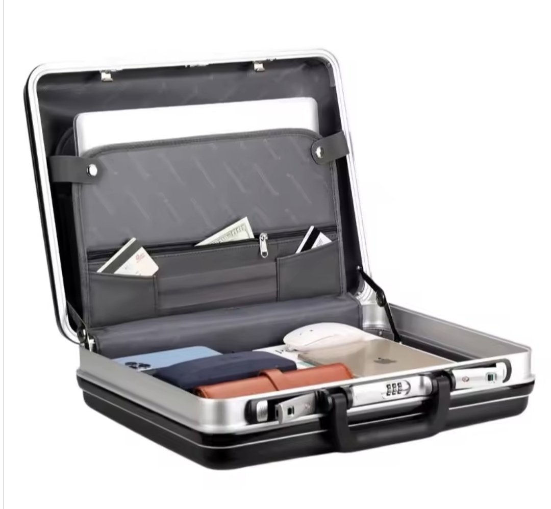 Medium Size Briefcase Aluminum Frame Anti-Theft Business Briefcase - Black