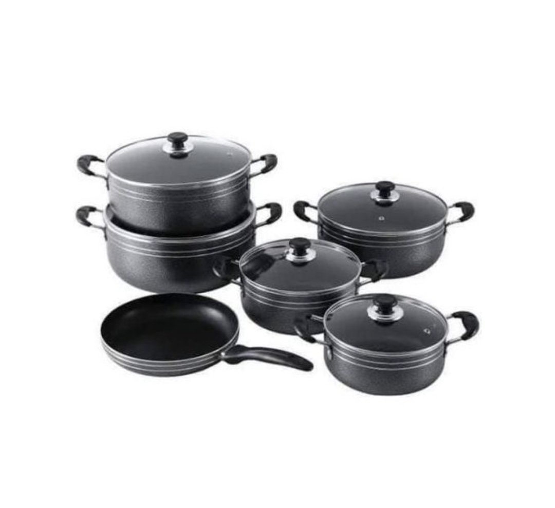 Tornado 11 Pieces Non-stick Saucepans Cookware Dishes Pots - Black