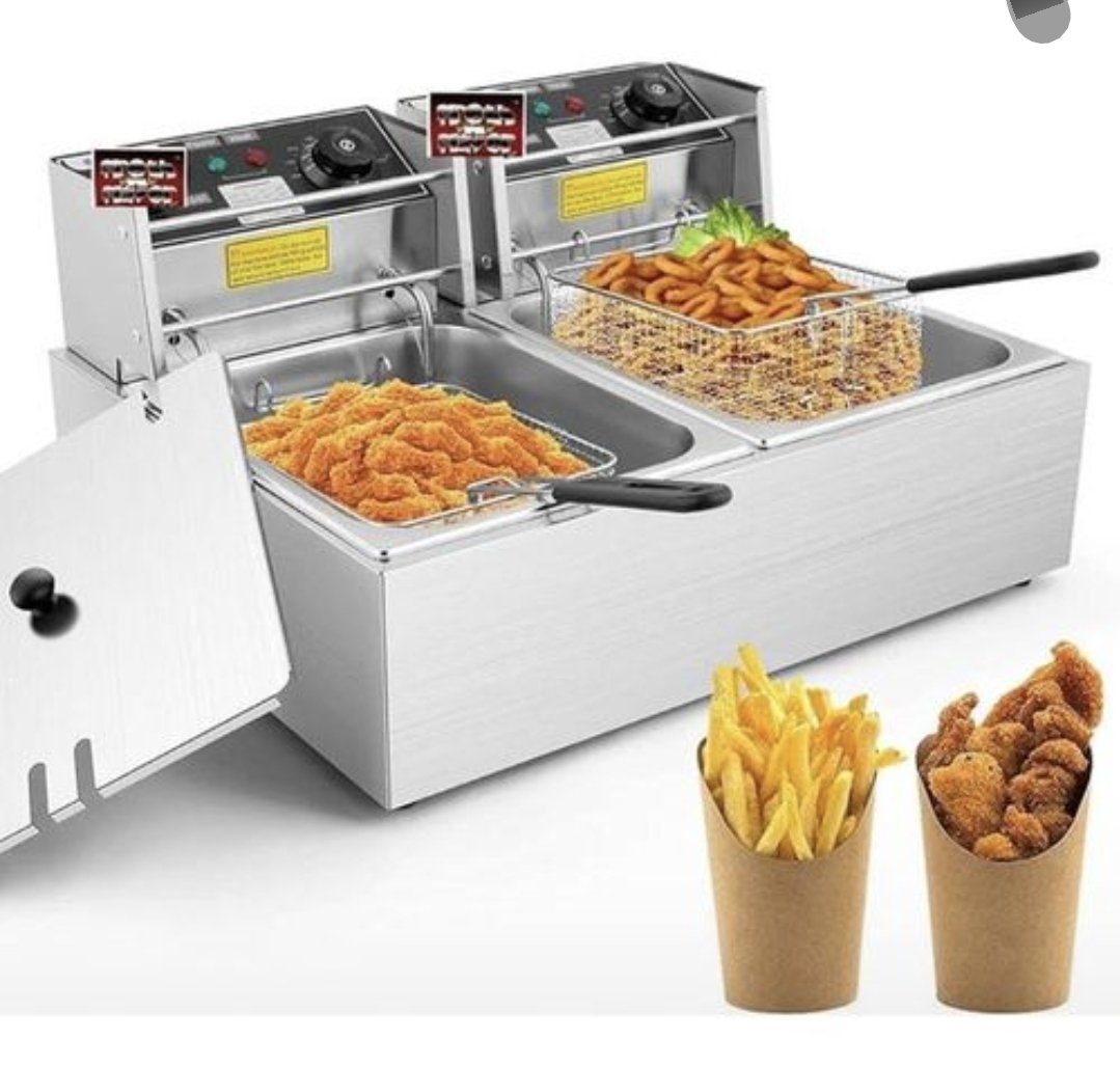 Double Electric Deep Fryer with Basket Commercial Deep Fryer Stainless Steel Dual Tank with Lid Adjustable Temperature Knob Oil Filtration for French Fries, Donuts, Chicken, Chips