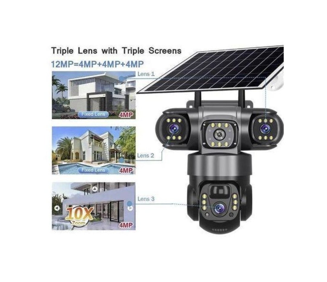Solar Camera Wifi Connection Outdoor 3 Lens 3 Screen PIR Human Detect Network IP Cameras Night Vision CCTV Security Protection