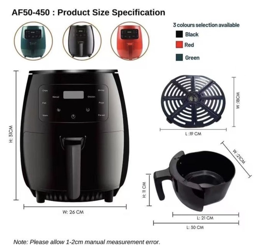 Pixel Airfryer 6L Oil Free Air fryer - Silver
