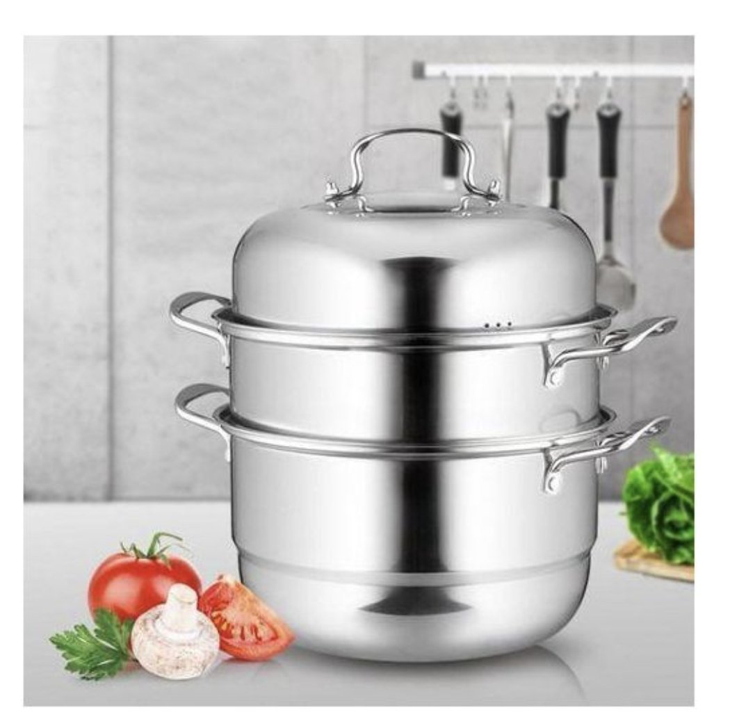 30cm Three Layer Stainless Steel Food Steamer- Silver