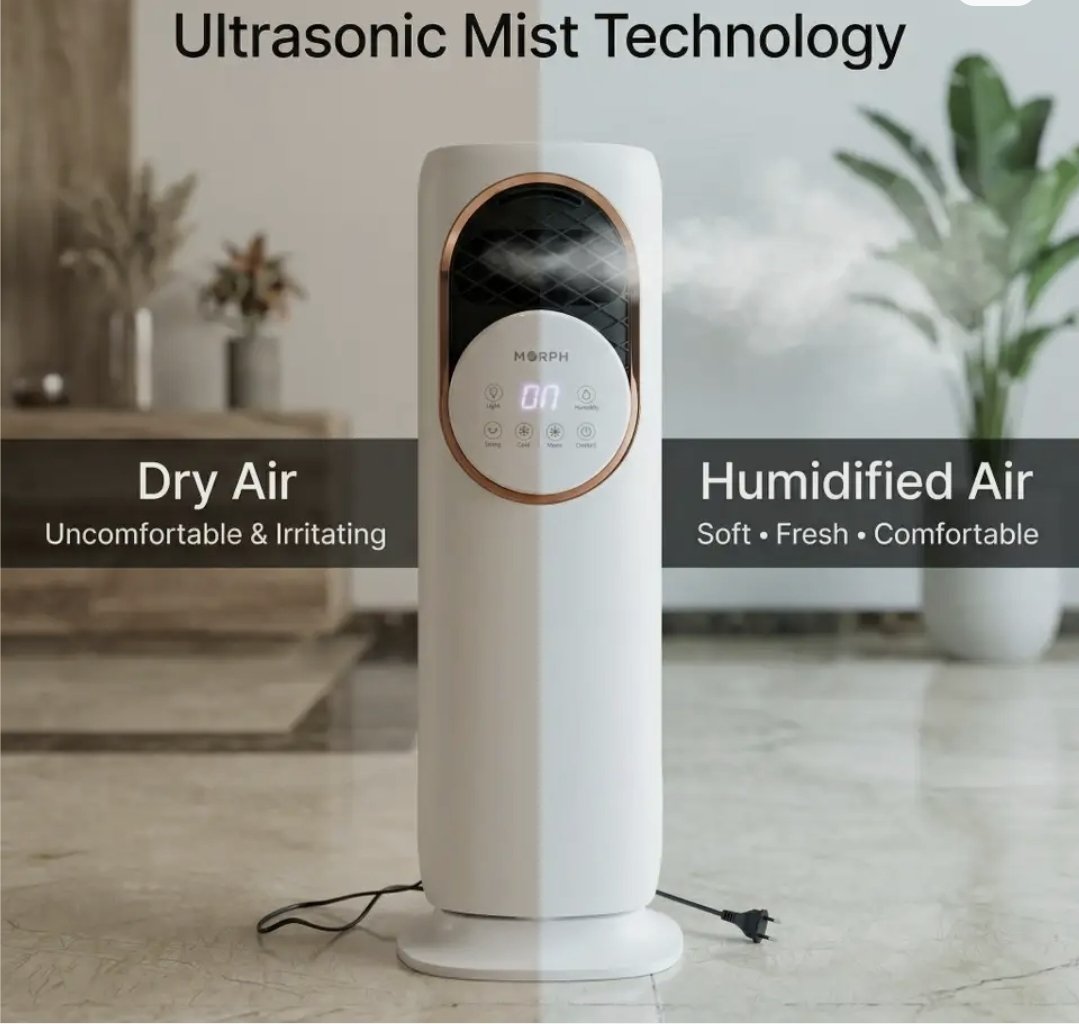 4-in-1 Oscillating Tower Fan | Cooler and Heater Combo | with 120° oscillation, humidifier, 4L water tank, 9-hour timer, and remote control