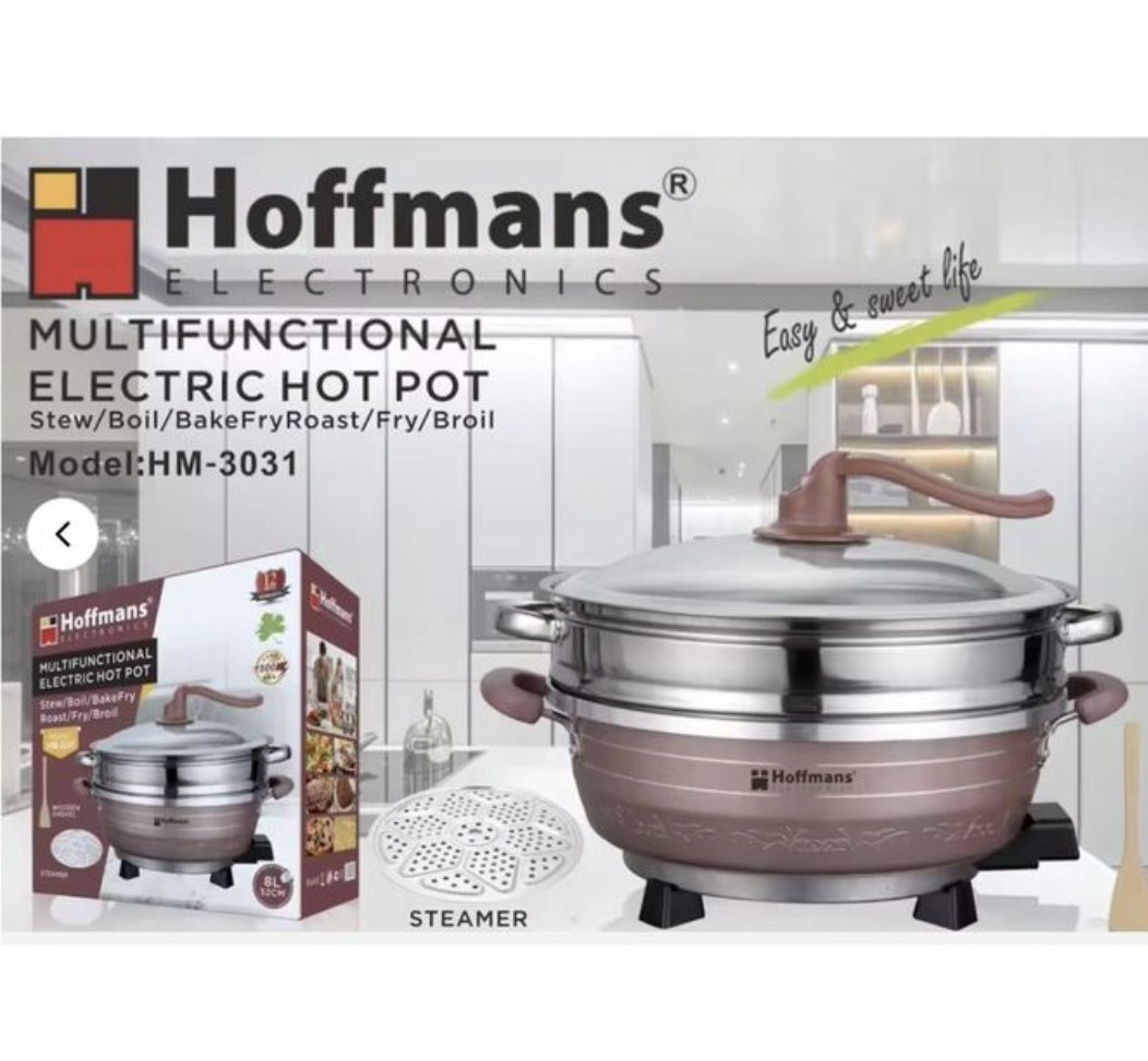 Hoffmans 8-liter Multifunctional Electric Hot Pot With Steamer - HM-3031