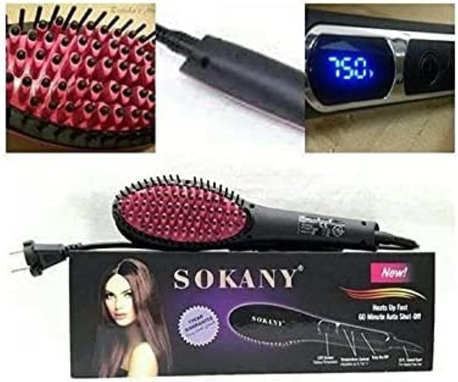 Sokany Ceramic Electric Straightener Brush - black