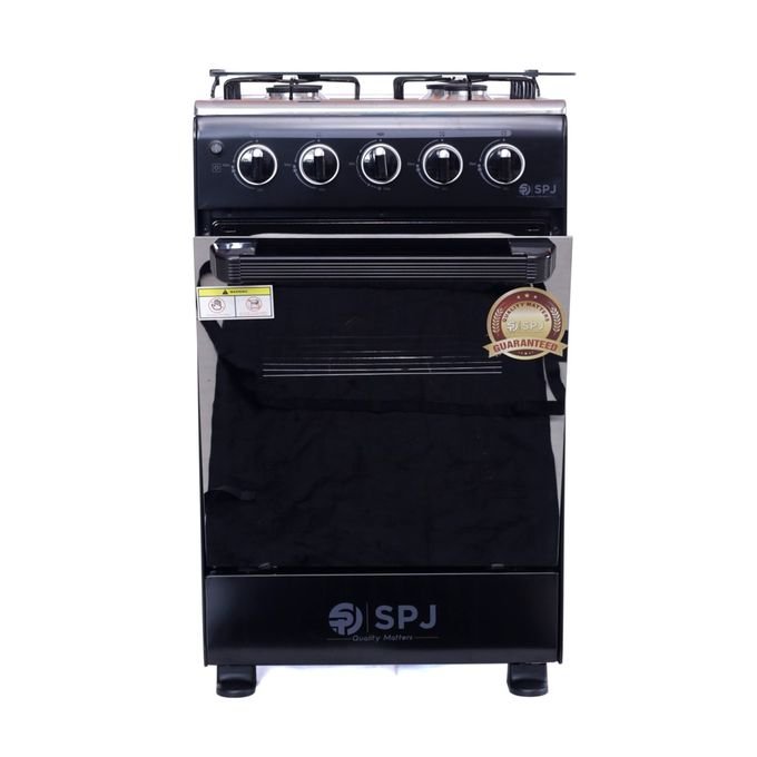 SPJ Full Gas 50×50cm Cooking Range - 4 Burner Gas Cooker with Gas Oven - Black