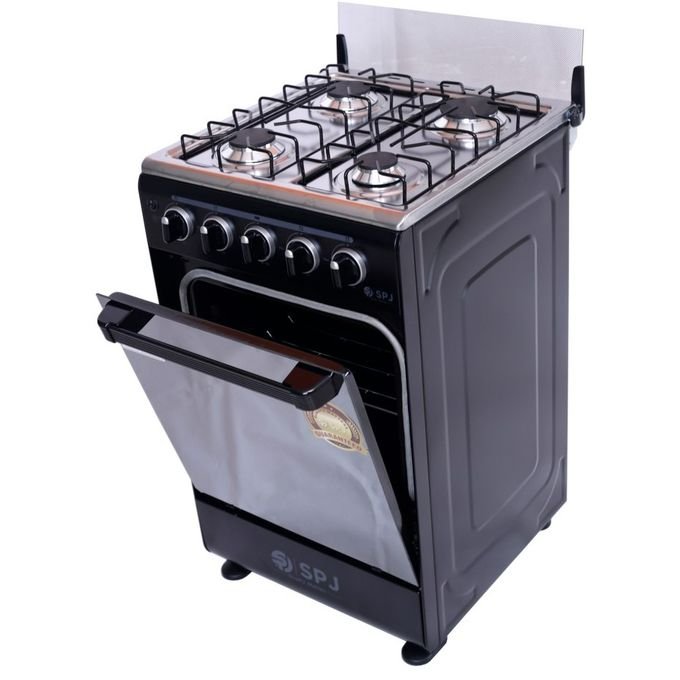 SPJ Full Gas 50×50cm Cooking Range - 4 Burner Gas Cooker with Gas Oven - Black