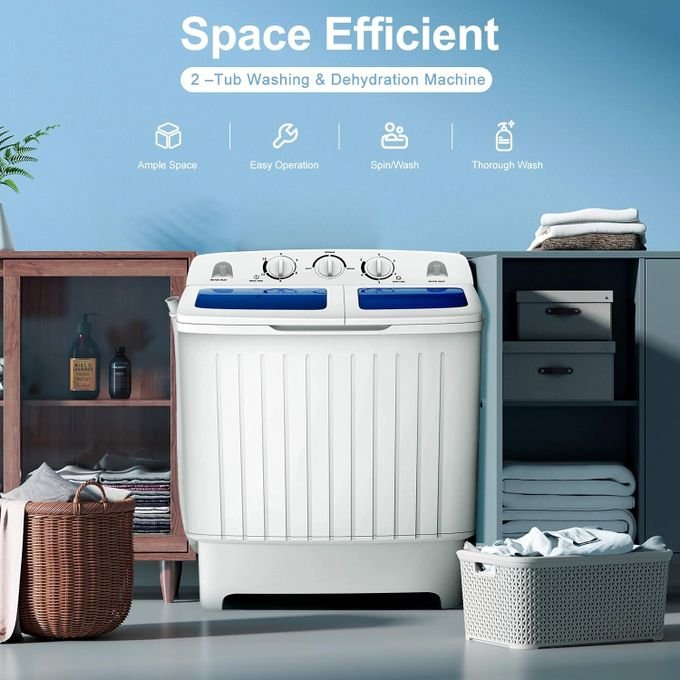 SPJ 7kg Semi-Automatic Twin Tub Washing Machine with Spin Dryer – White (2 Years Warranty)